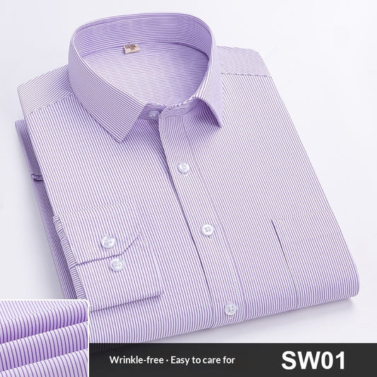 Mens Spring Blue-Striped Long-Sleeve Work Shirt