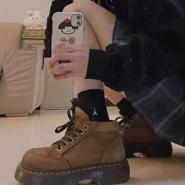American Retro Brown Matte Leather Thick-soled Dr. Martens Boots