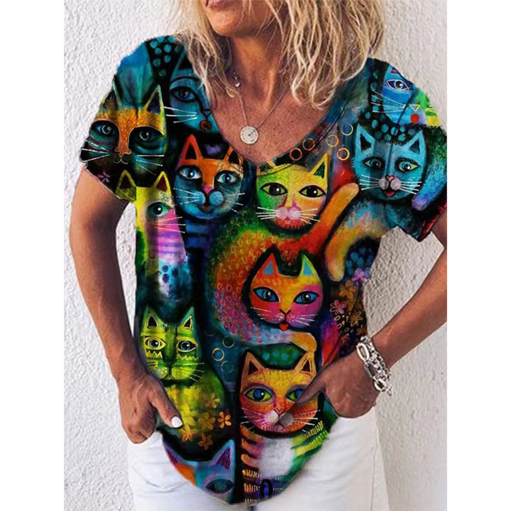 Trendy Kitten 3D Women's Printed Wear T-shirt Short Sleeve
