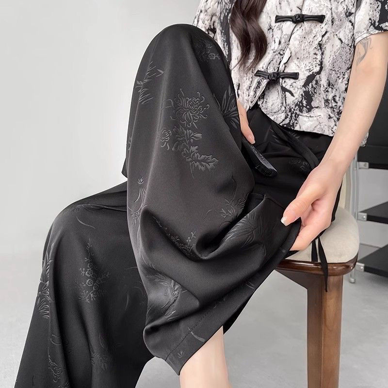 High Waist Casual Acetate Straight Drooping Wide Leg Pants