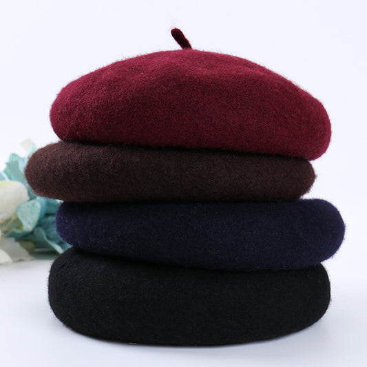 Women's Fashion Casual Solid Color Breathable Wool Tweed Hat