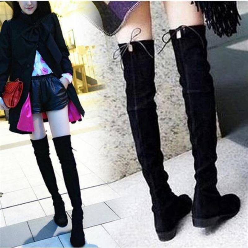 Leg Stretch Women's Boots Flat-bottomed High-top Large Size