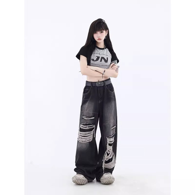 Dame American High Street Niche Design Ripped Jeans