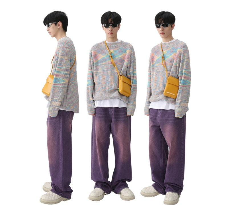 Men's Long Sleeve Pullover Base Knitted Bandage Dress Striped Sweater