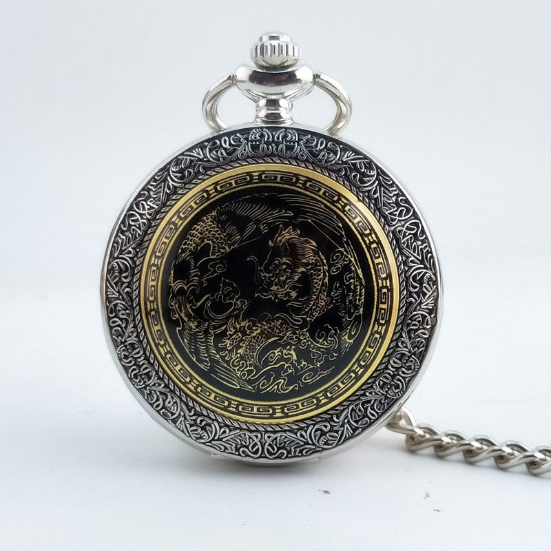 Creative Patch Enamel Quartz DIY Large Pocket Watch Prosperity Brought By The Dragon And The Phoenix Auspicious Large Pocket Watch