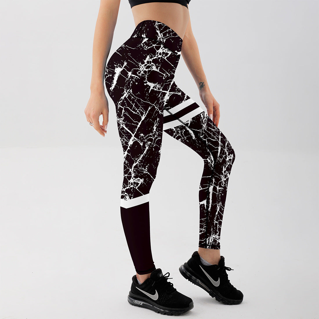 Hot Sale Black And White Marble Print Yoga Leggings