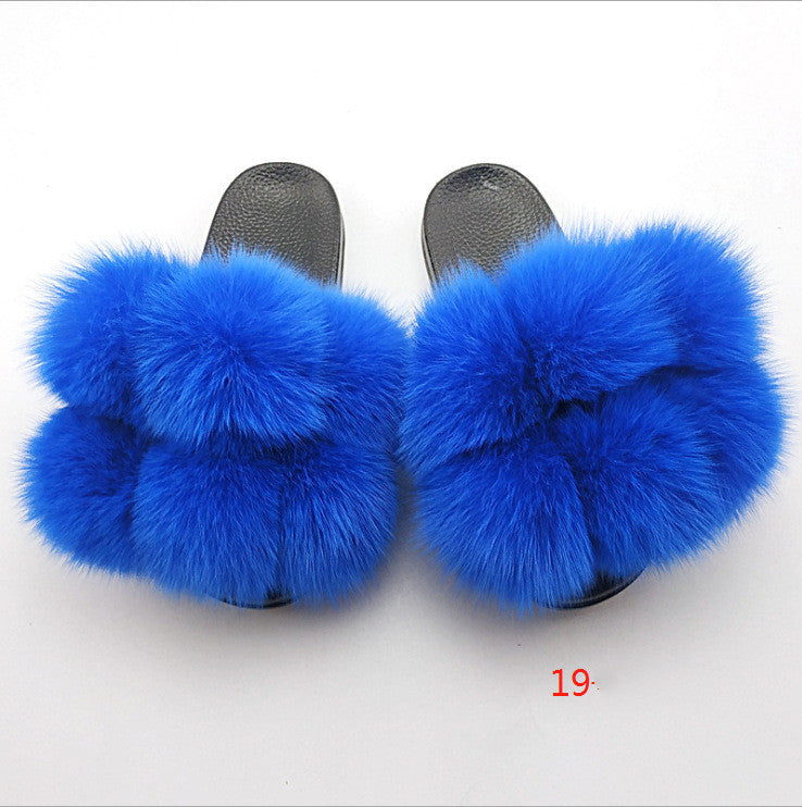 Flip Flops Outer Wear Fox And Raccoon Fur Children's Sandals And Slippers