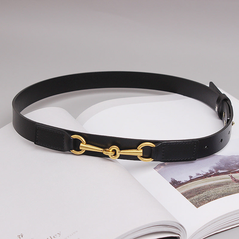Fashion Simple Female Cowhide Horsebit Belt