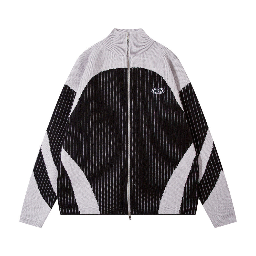 European And American Style Multi-colored Half-turtleneck Two-way Zipper Sweater Coat