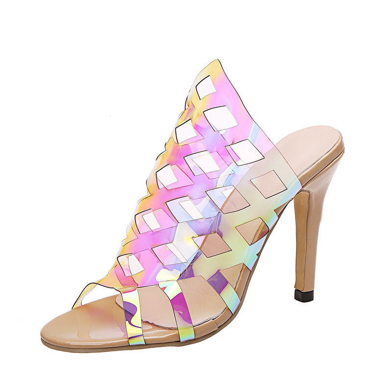 Fashion Lady's Laser Colorful High Heel Slippers