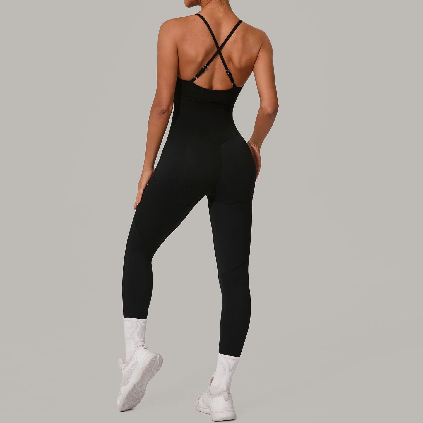 Women's Solid Color Casual Cross Back Summer Jumpsuit