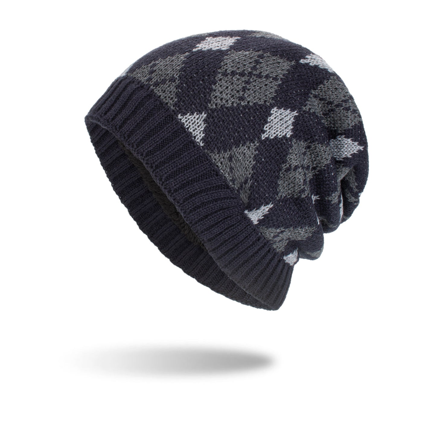 Tricolor Diamond Long Pullover Hat Knit