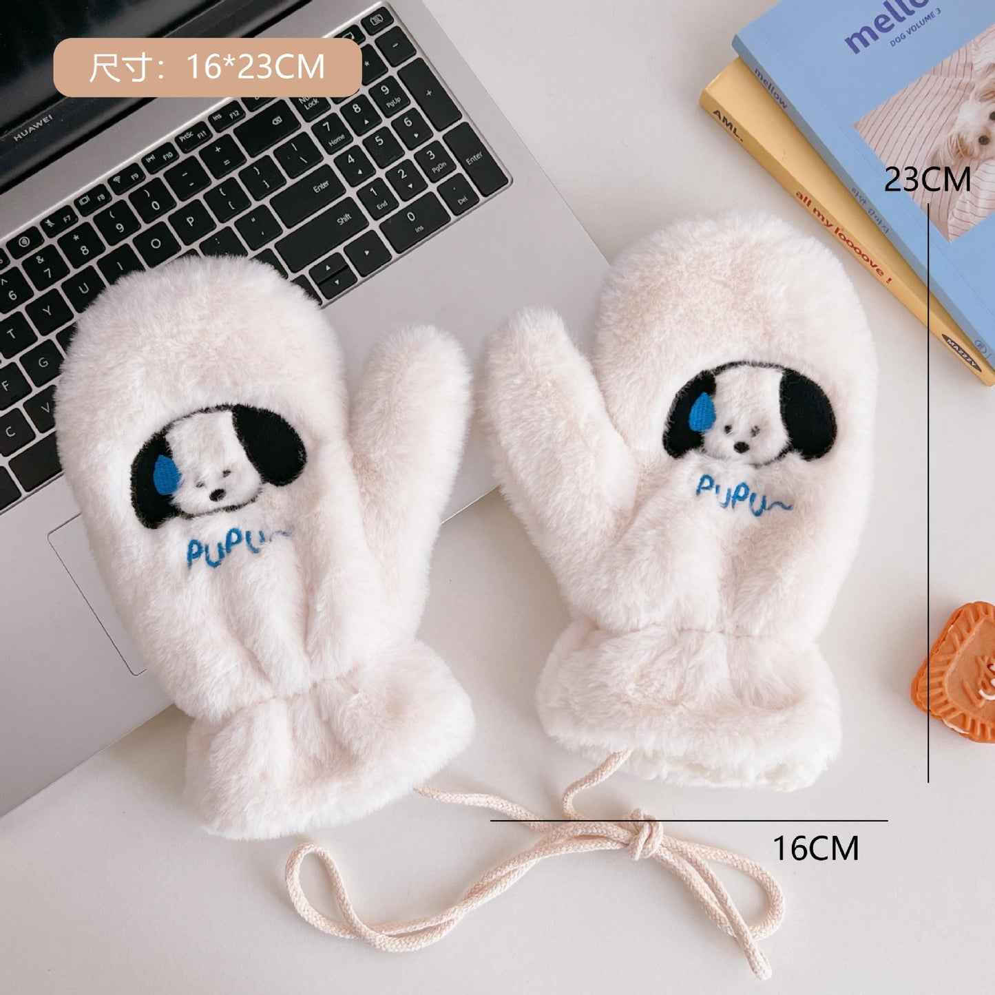 Plush Gloves Fleece-lined Thick Windproof Warm Plush Full Finger Halter