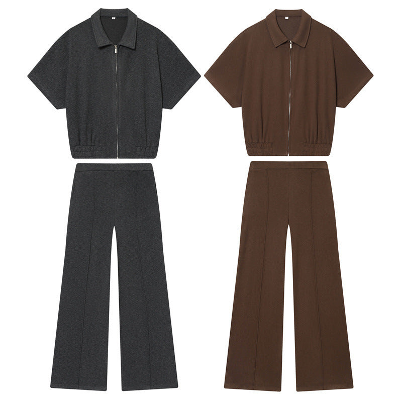 Autumn New Soft Short-sleeved Top Wide-leg Pants