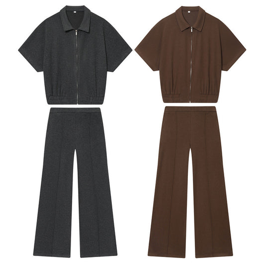 Autumn New Soft Short-sleeved Top Wide-leg Pants
