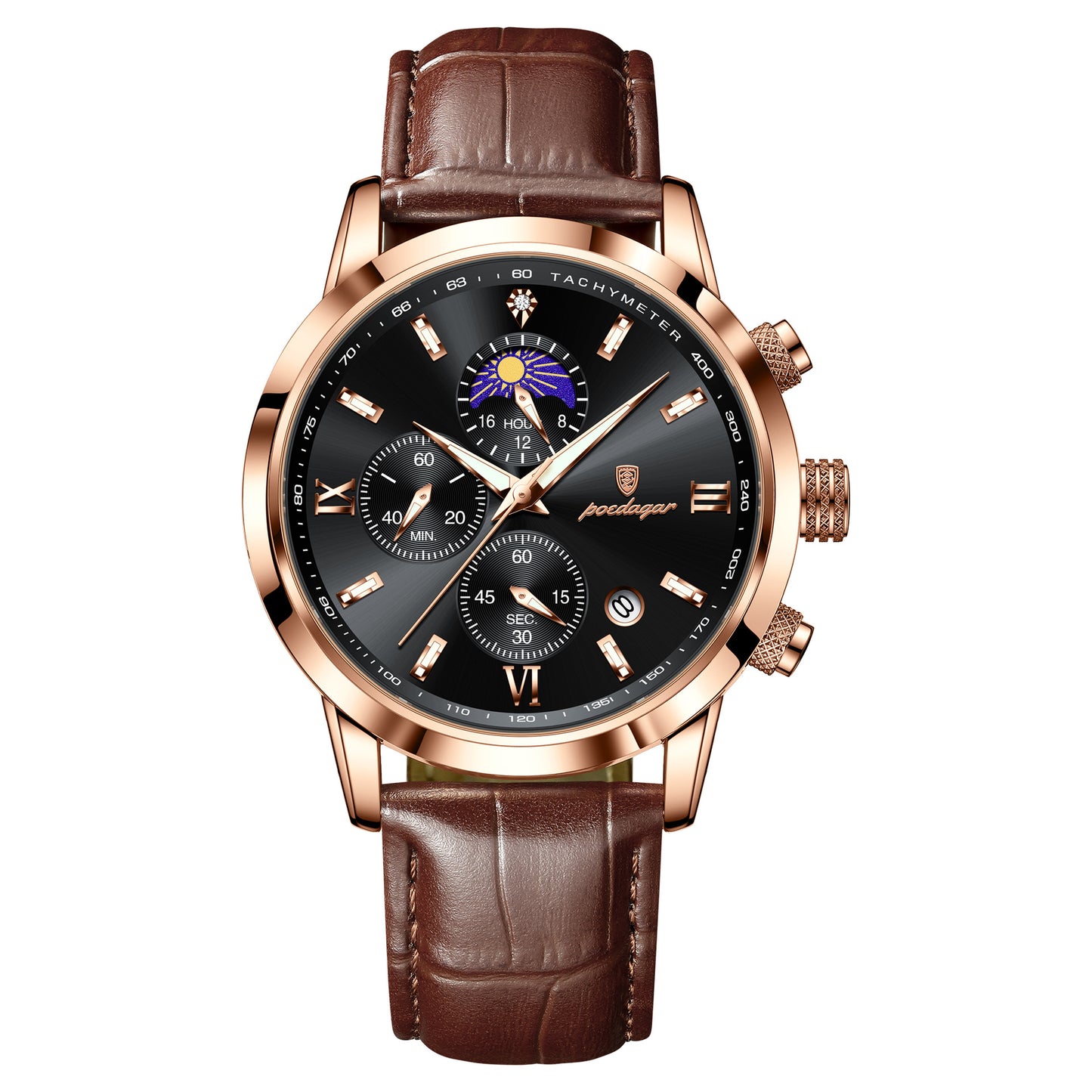 Multi-Function Sports Timing Moon Phase Men's Watch