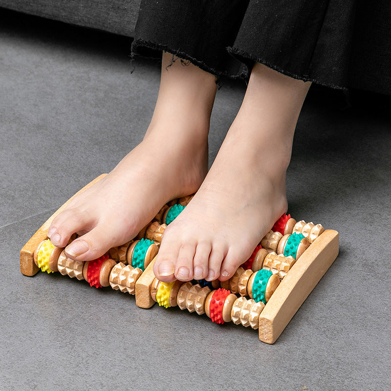 Wooden Six-row Large Roller Foot Acupuncture Massager