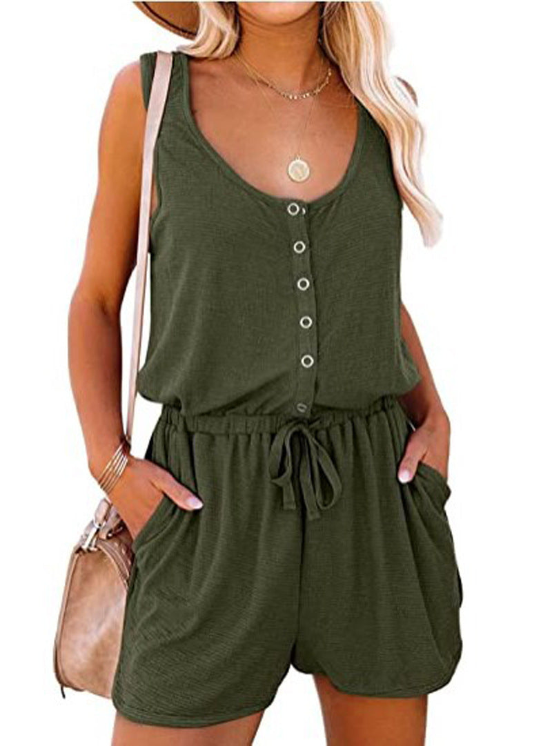 Sleeveless Jumpsuit Waist-Cinching Lace-Up