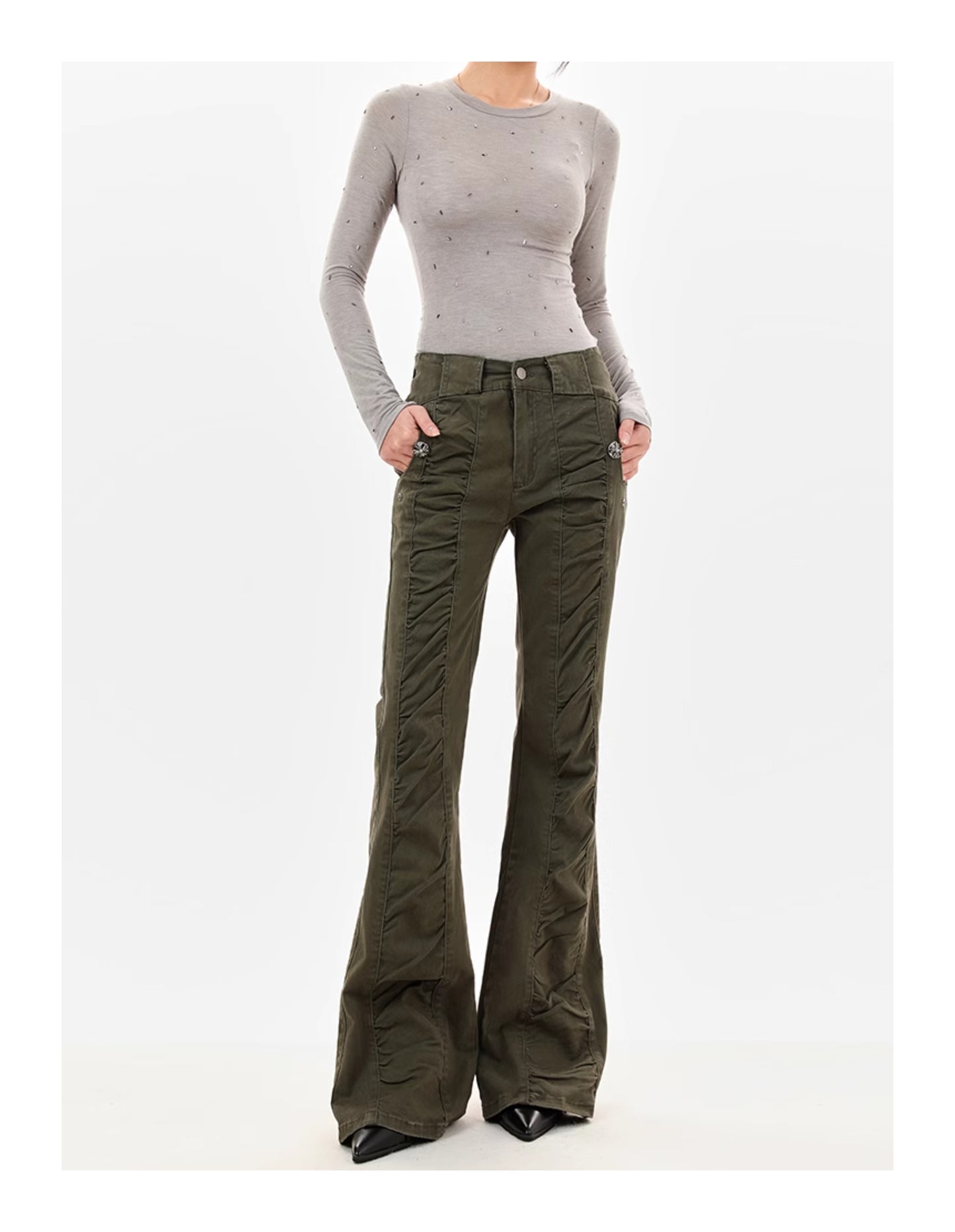 American-style Vintage Crumpled Low Waist Skinny Jeans