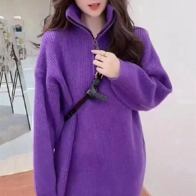 Pullover Thickened Stand Collar Sweater Coat For Women Loose Slimming