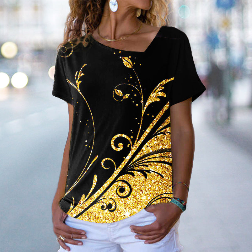Fashion Casual Women's Asymmetric Diagonal Collar T-shirt