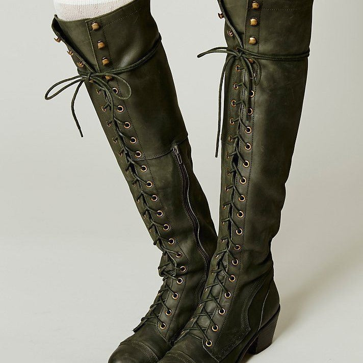 New Womens Over-the-knee Boots With A Round-toe Design