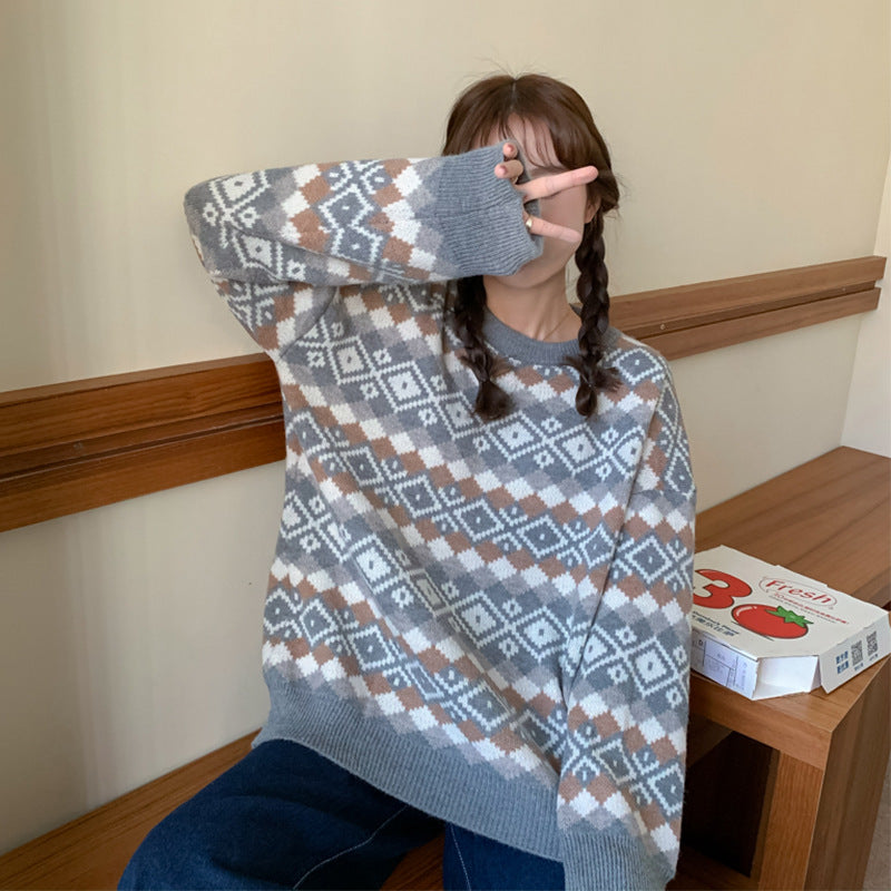 New Retro Loose And Lazy Style Outerwear Pullover Sweater