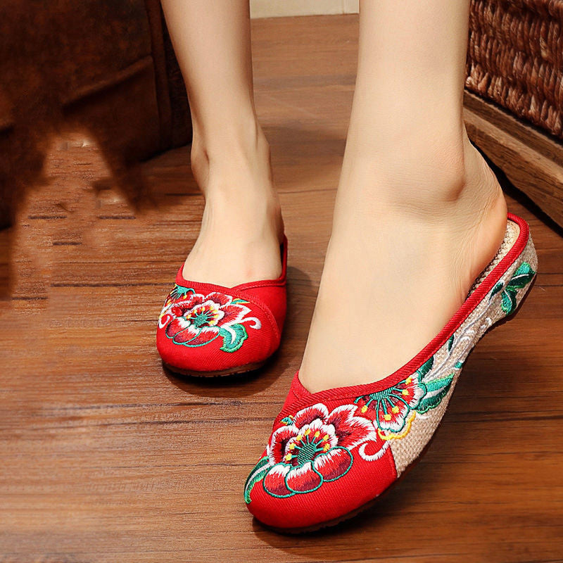 Slippers Ethnic Style Linen Toe Embroidered Shoes
