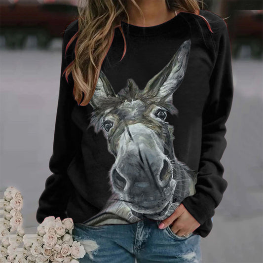 Løs Rundhalset Æselhoved Blomsterprint Langærmet Pullover