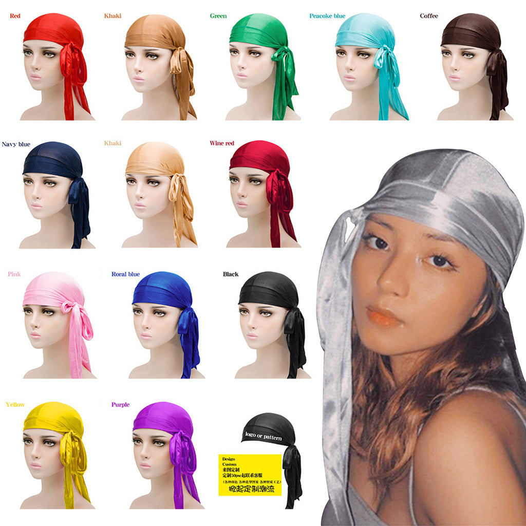 Unisex Satin Hovedbeklædning med Lang Hale  Strækbar Pirathat Og Hip Hop Turban til Mænd Og Kvinder, Elastisk Bandanahue til Kostume Og Mode