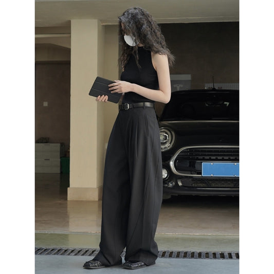 Commuter High Waist Loose Profile Texture Women's Casual Pants