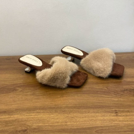 French-style Chic Purple Fluffy Slippers For Women