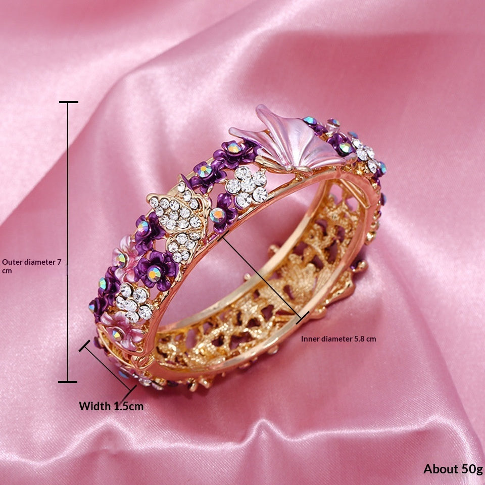 Painted Butterfly And Flower Open Bangle