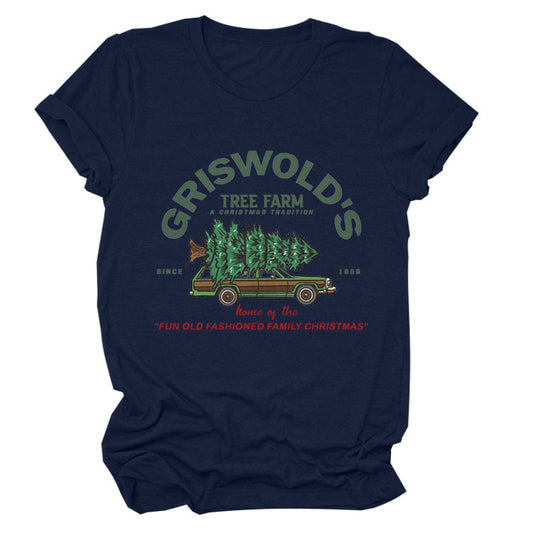 Christmas Tree Letters Fashion Short-sleeved Christmas Round Neck Women's T-shirt
