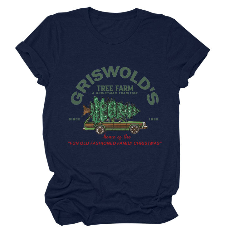 Christmas Tree Letters Fashion Short-sleeved Christmas Round Neck Women's T-shirt