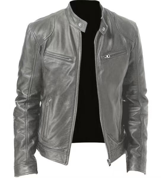 Mens Leather With A Stand-up Collar Punk-style Jacket