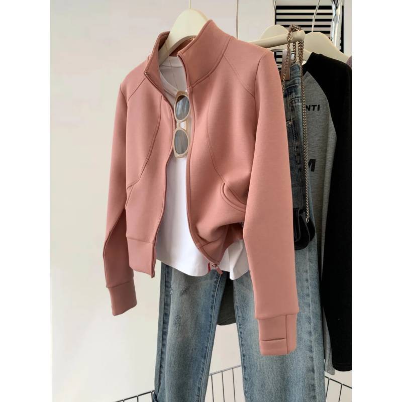 Plus Size Cardigan med lynlås og opretstående krave
