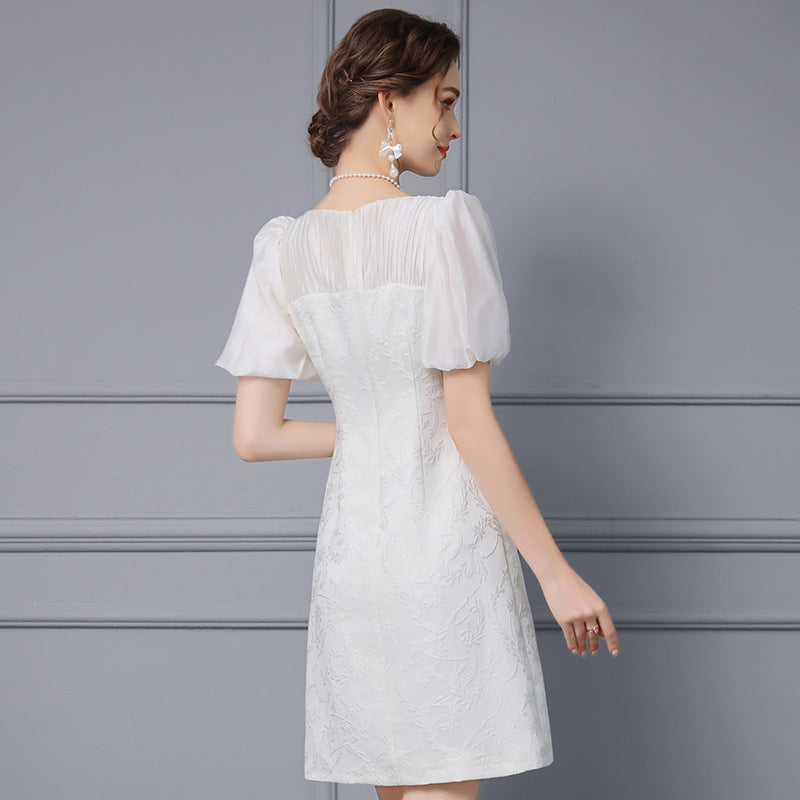 Exquisite Pearl Jacquard High Waisted A-line Skirt