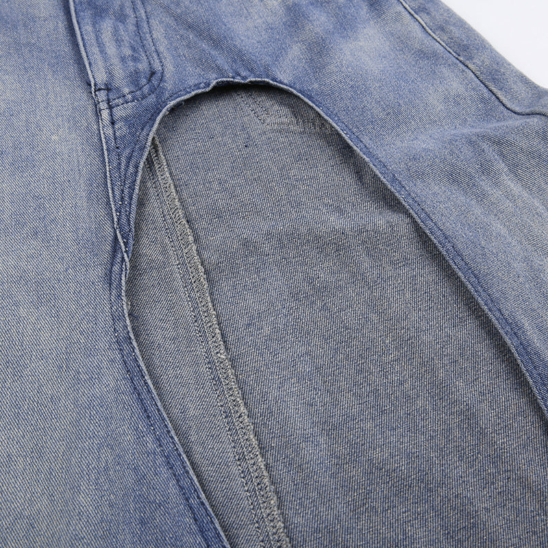 Irregular Slit A- Line Denim Skirt