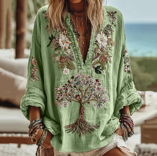 Women's Tribal Tree Of Life Floral Art Casual Shirt