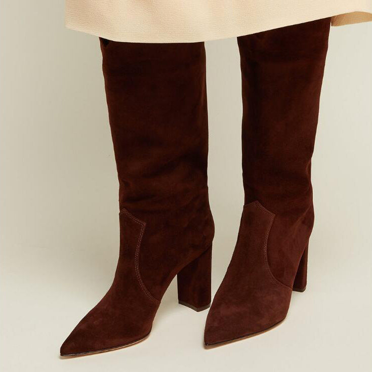 Pointed Toe And Thick Heel One-foot Large Size European And American Women's Knee-length Boots