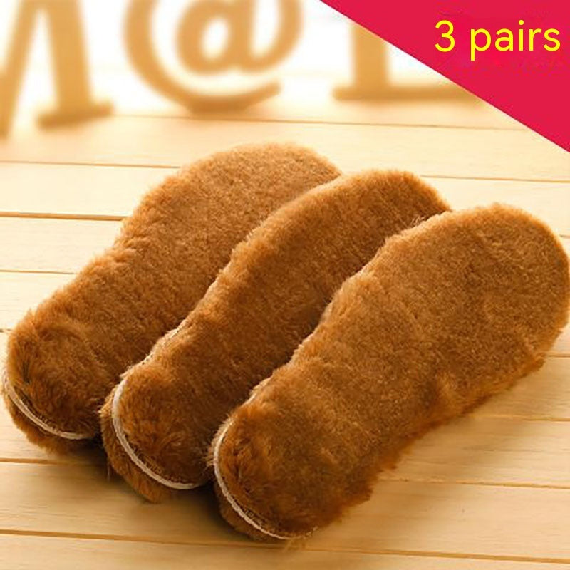 Of Cotton Insole Wool-like Thickened Deodorant Fleece Damping Thermal Insole 3 Pairs