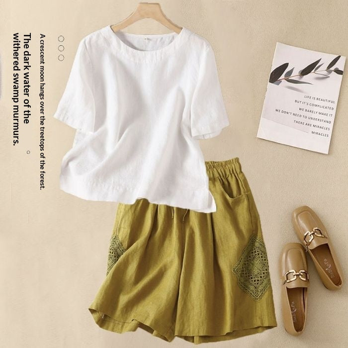 Loose Casual Elastic-waist Shorts Fashion Set