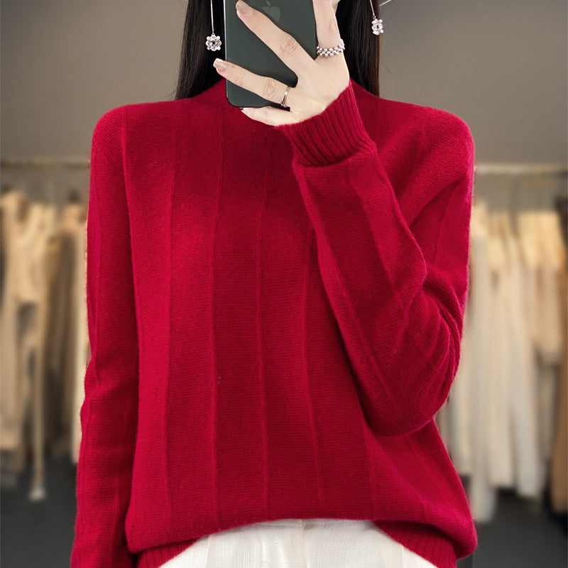 Women's Pullover Half Turtleneck Solid Color Knitted Comfortable Warm Sweater