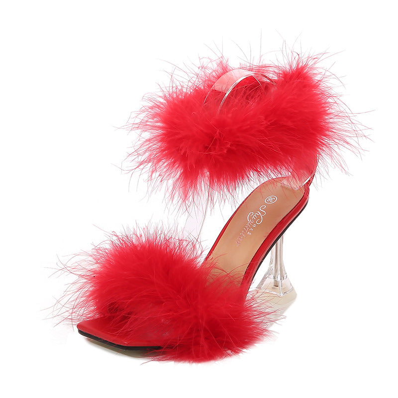 Women's Fine Strap Plush Fashion Stiletto Sandals