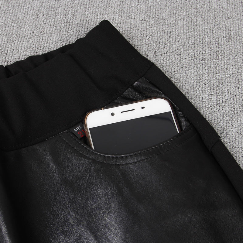 Stitching Stretch Pencil Women's Leather Pants