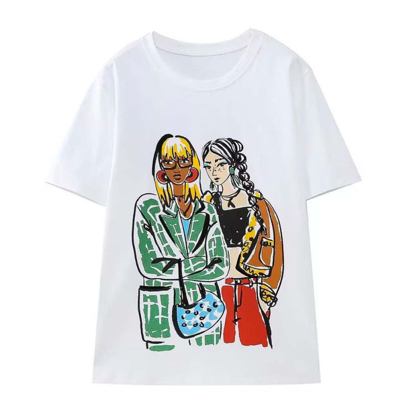 Casual Fashion Crew-neck Short-sleeve Top Girls 3D-printed T-shirt
