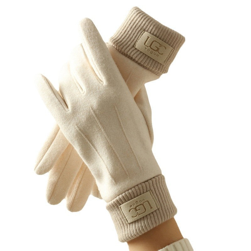 Cashmere-like Women's Winter Warm Gloves Fleece-lined Thickened Outdoor Riding Touch Screen