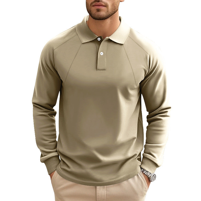 Spring And Autumn Polo Collar Solid Color Casual Bottoming American Polo Shirt Men