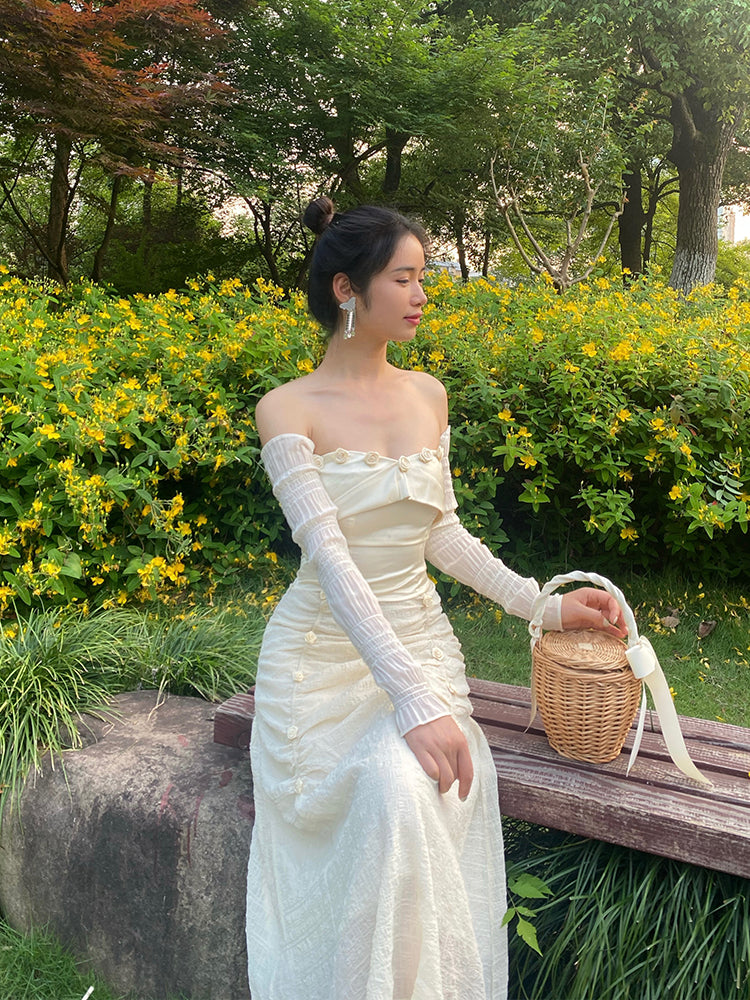 Original French Off Shoulder Sleeves And Bra Top